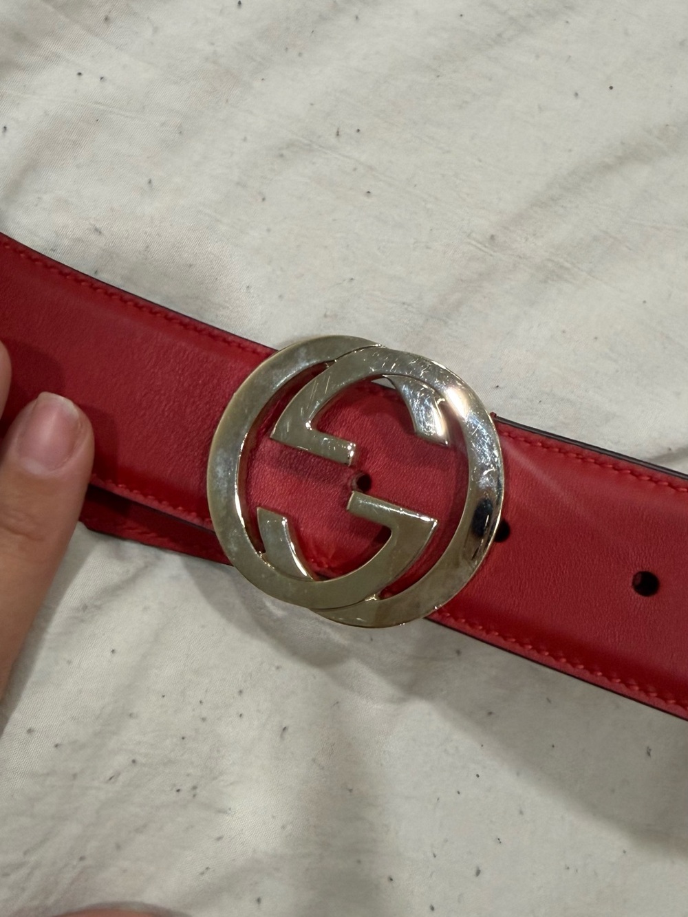AUTHENTIC Gucci Red Leather Belt with Silver Double G Buckle